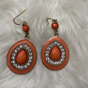 Orange and Gem and Gold Dangle Earrings